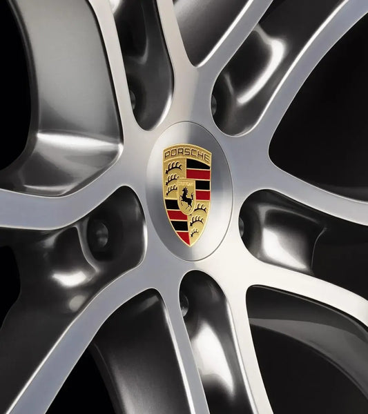 Porsche Wheel Hub Covers with Colored Crest and Aluminum Look Ring (Set of 4) | Porsche Design